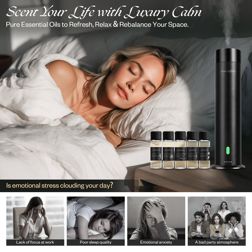 Scent Dinbor 5-star hotel inspired 5 x 20ml pure essential oil set with black scent diffuser — 100%