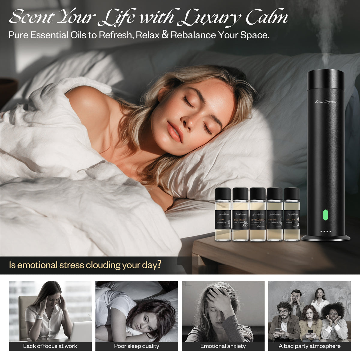 Scent Dinbor 5-star hotel inspired 5 x 20ml pure essential oil set with black scent diffuser — 100%