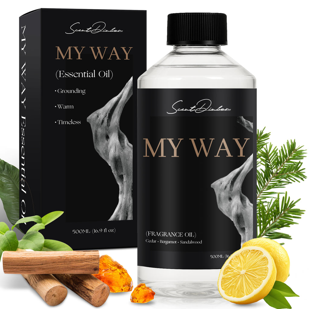 Scent Dinbor Essential Oil Gift Set 100ml — five 20ml bottles (MY WAY, THE ONE, RITZ CARLTON, DAY DREAM, OCEAN BREEZE) in a black gift box